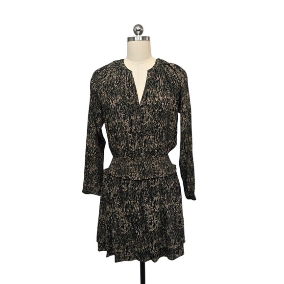 Rails Dresses & Skirts - Rails Jasmine Olive Static Zebra Print Long Sleeve V Neck Mini Dress XS